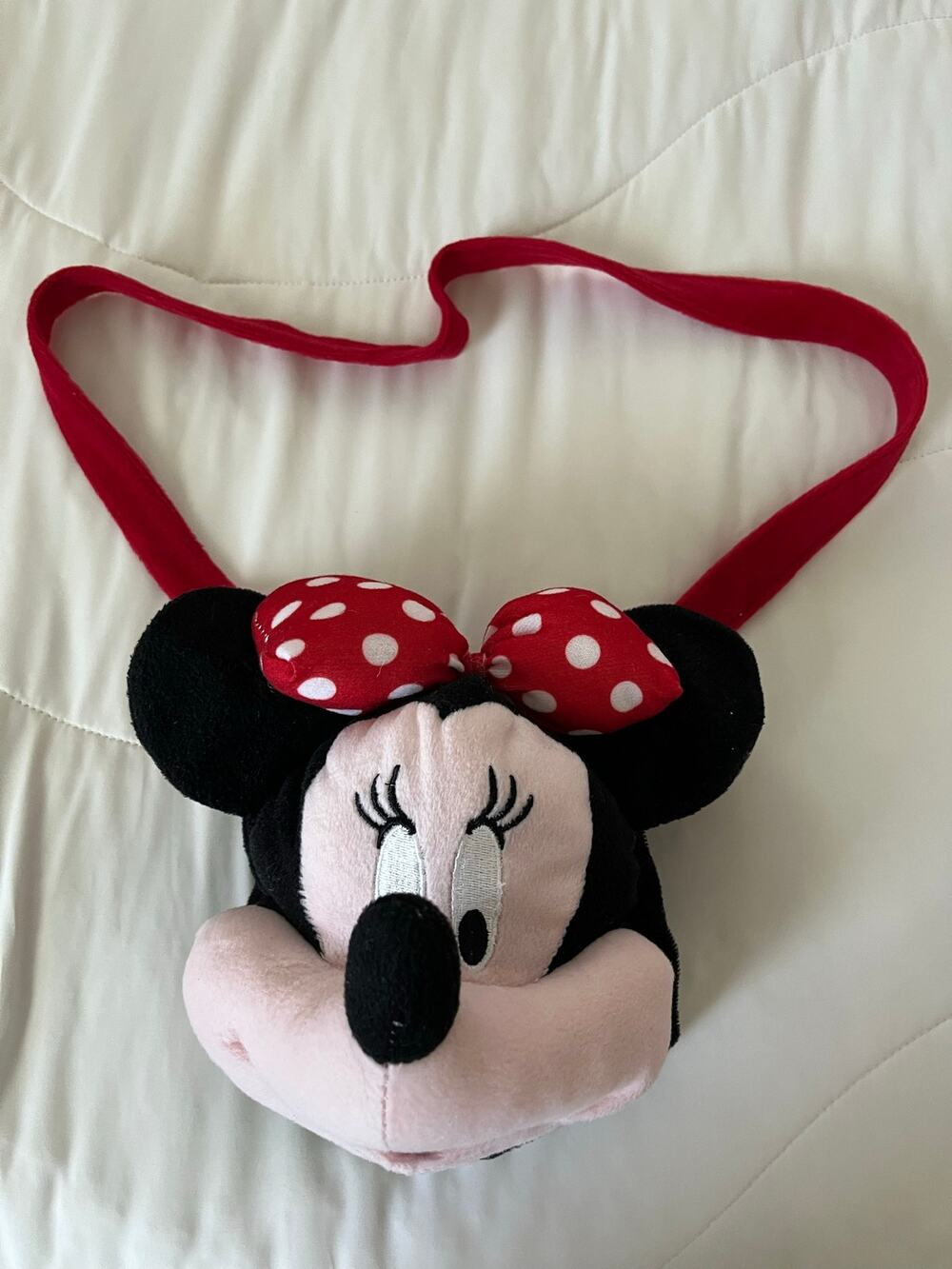 Disney Minnie Mouse 3D Plush Head Crossbody Bag Purse Red Bow Polka Dot